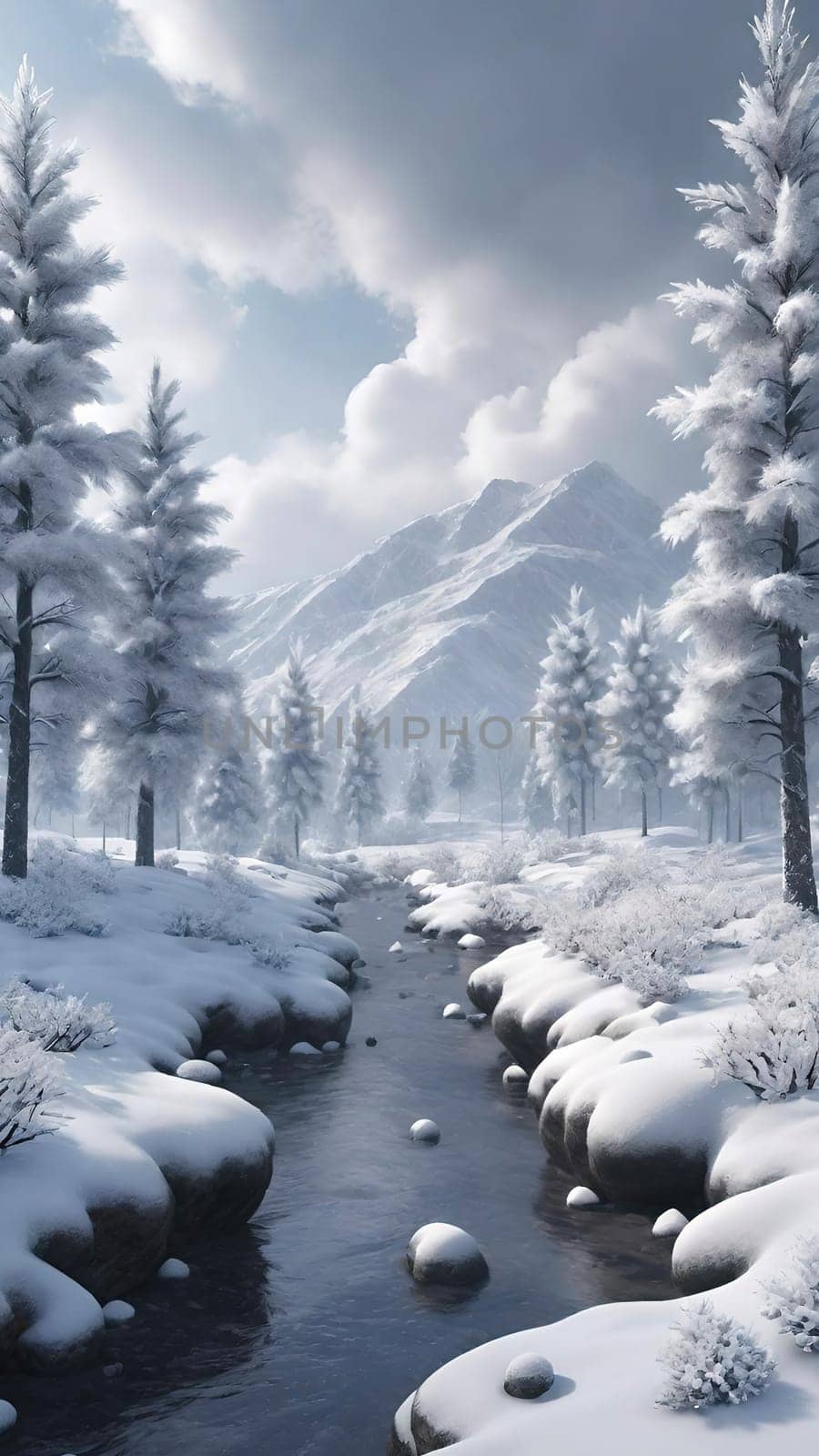 Snowy nature landscape with heavy snowfall effect.