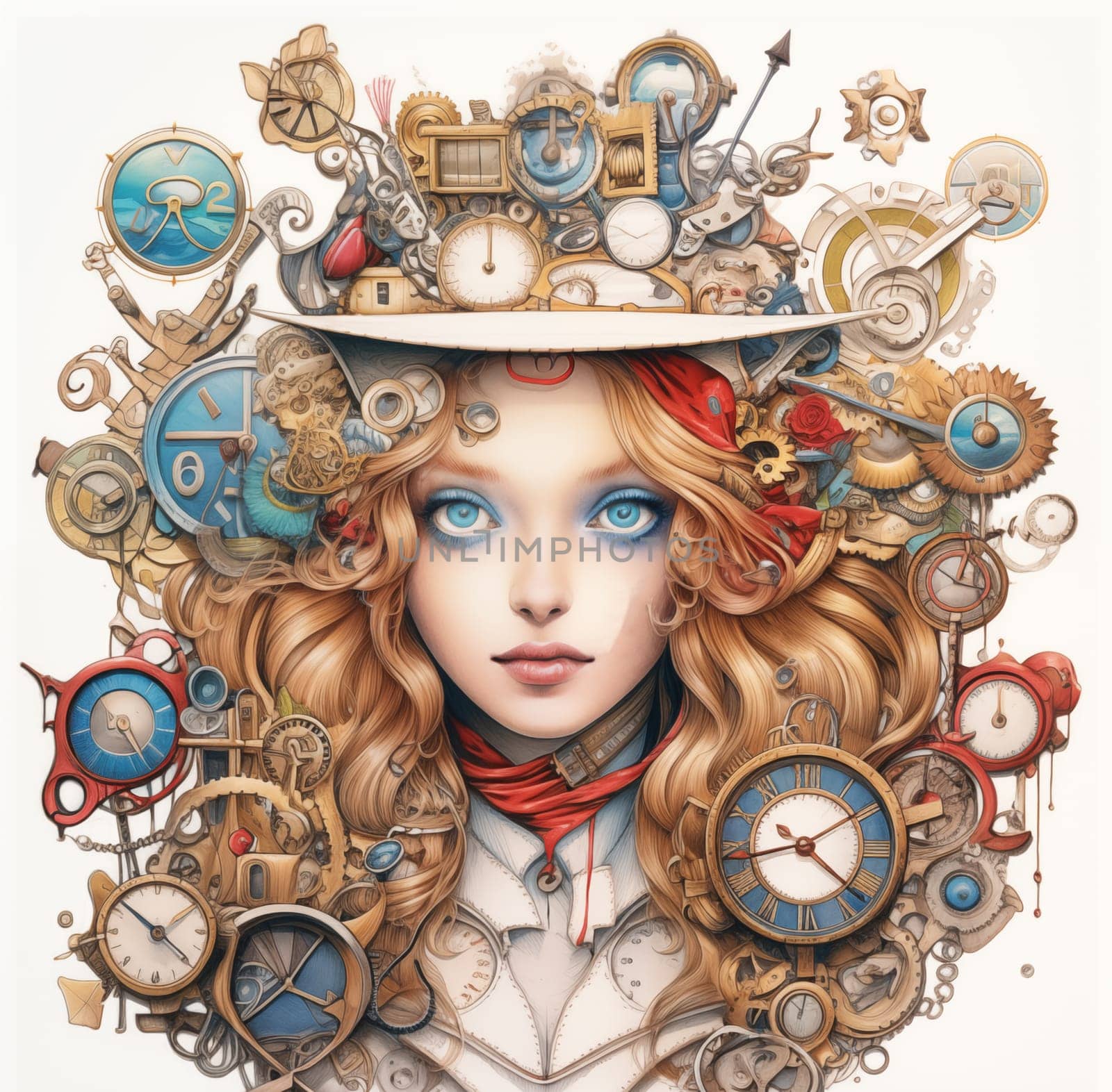 Alice in Wonderland in Steampunk Style Illustration. by Rina_Dozornaya