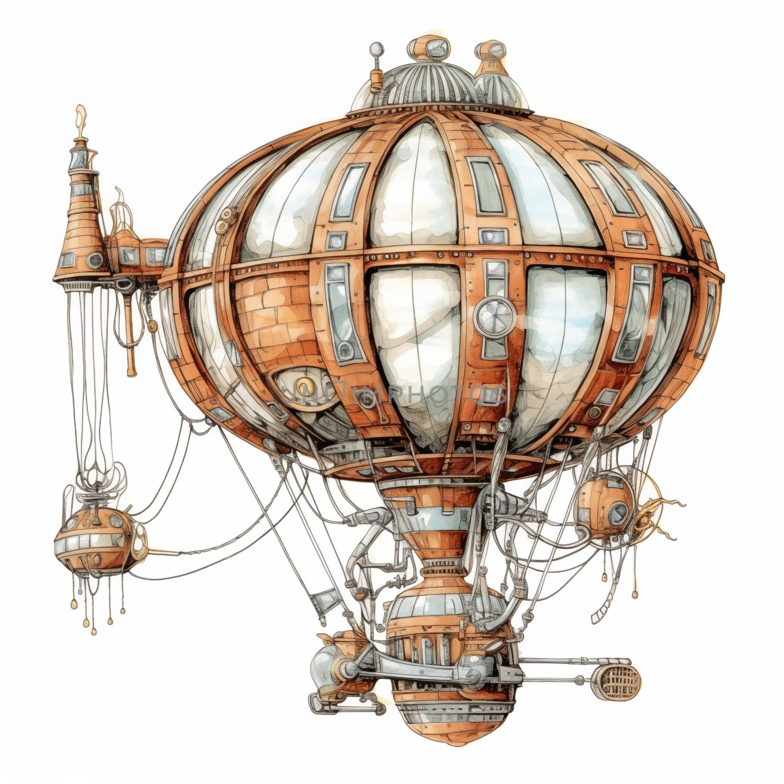 Airship Steampunk Retro. Air Balloon Illustration. by Rina_Dozornaya