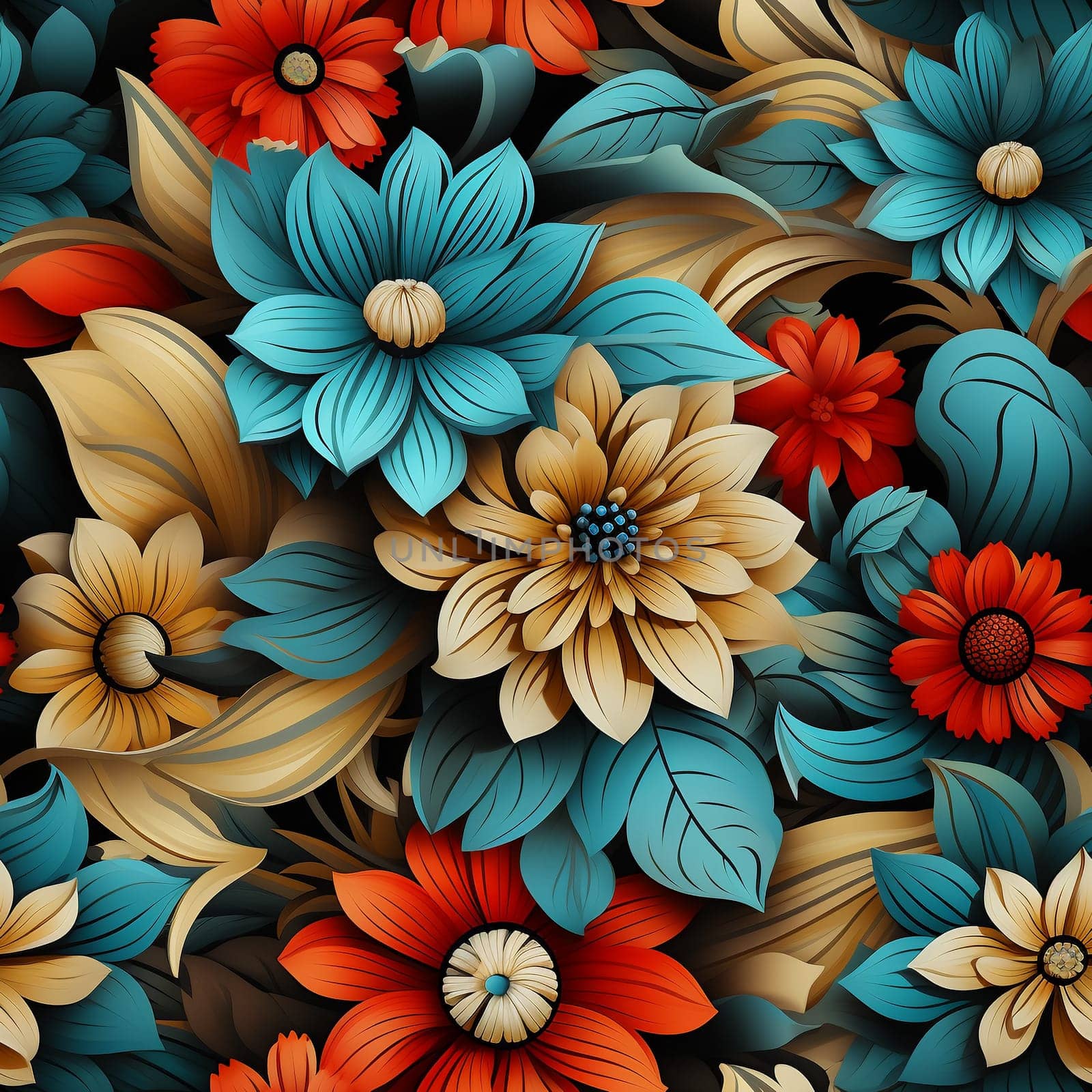 Seamless pattern tile background flowers and floral leaves plants by Nadtochiy