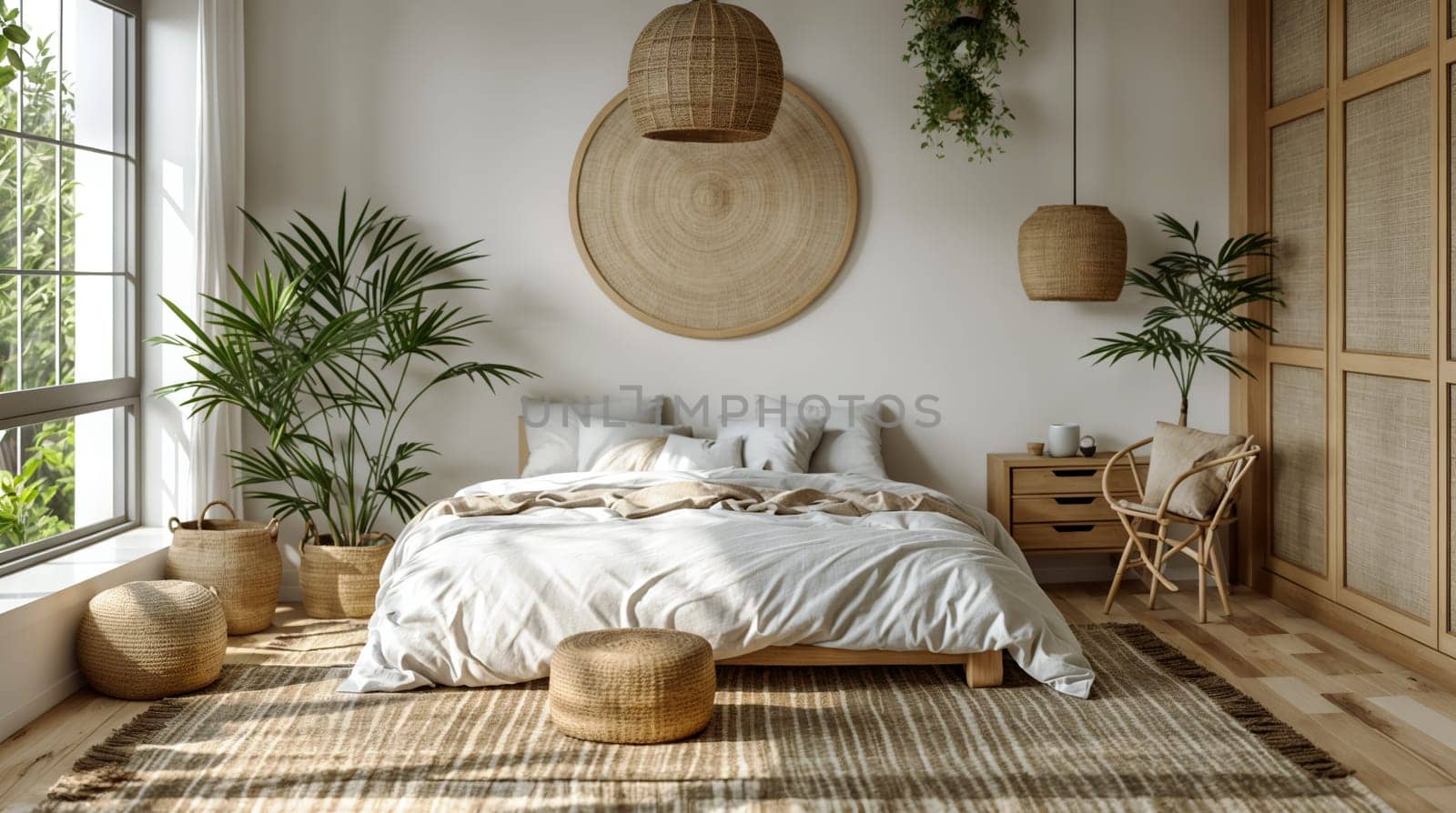 Sunny scandinavian Bedroom With Natural Decor Elements by chrisroll