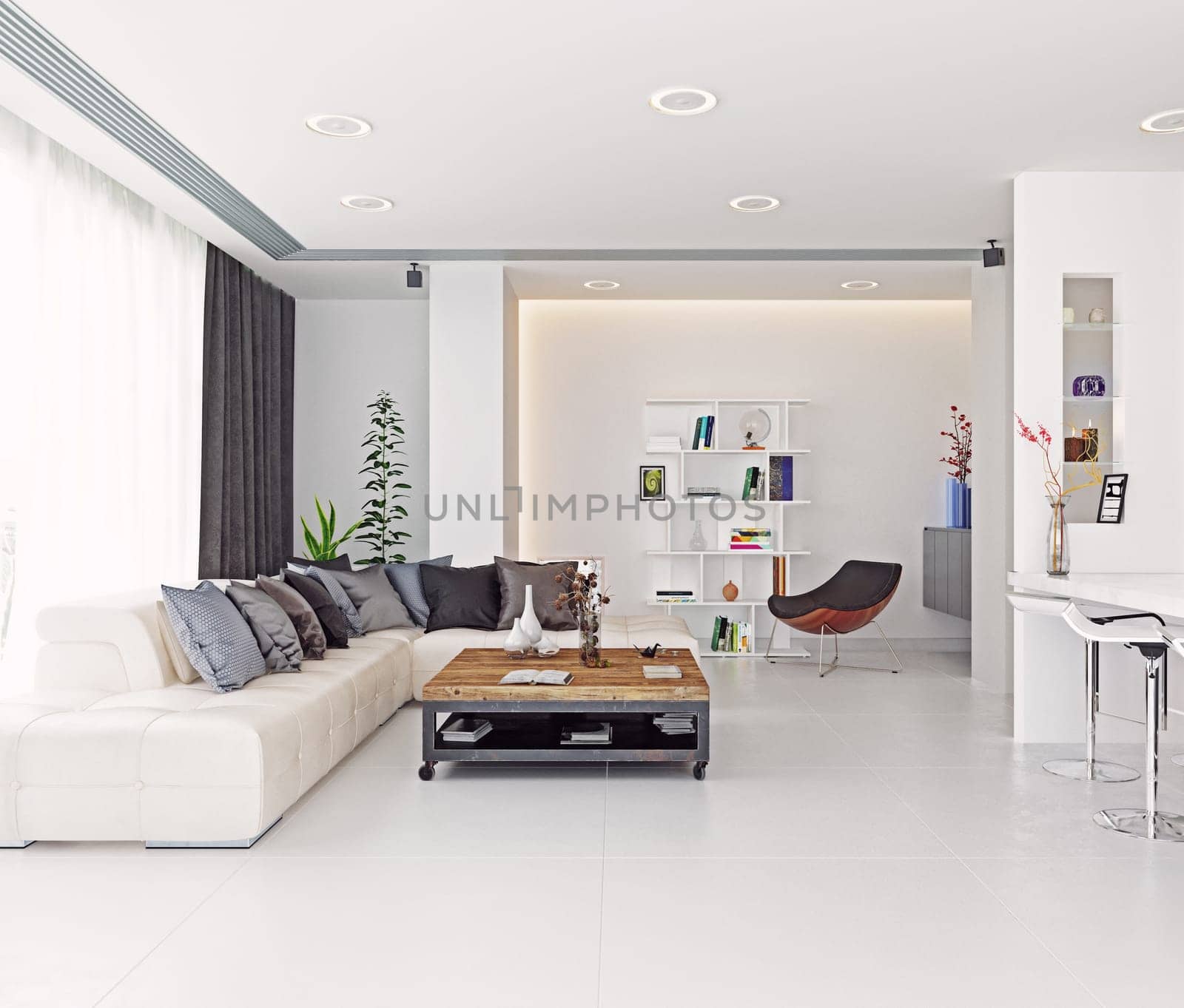 Modern living room design. 3d rendering concept