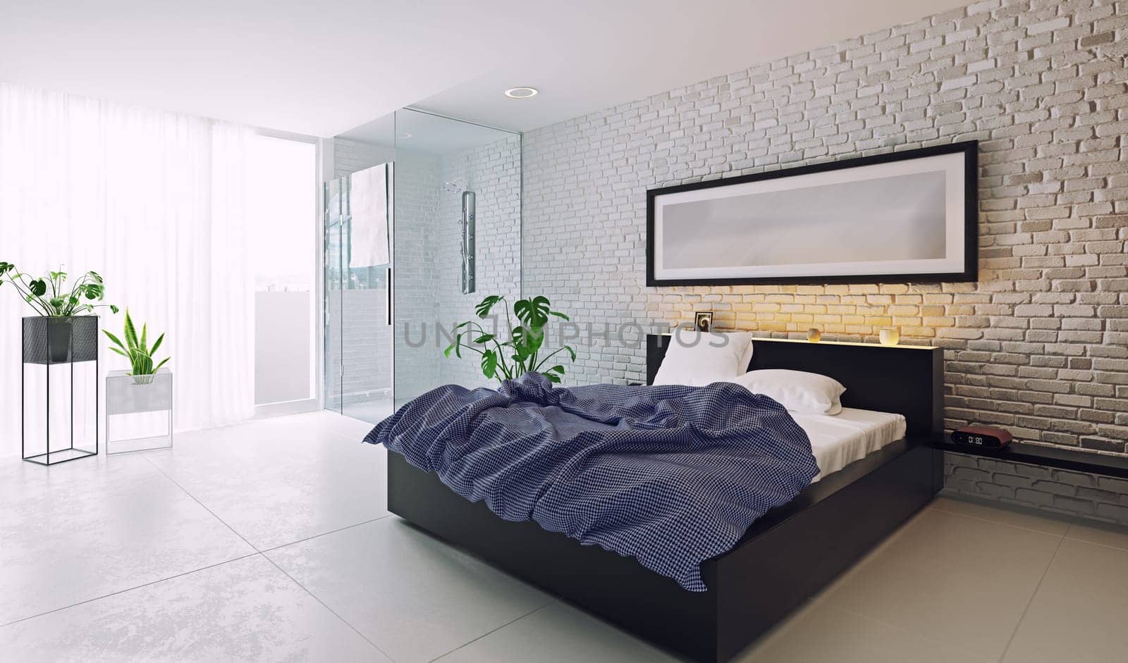 modern bedroom interior design. 3d rendering concept