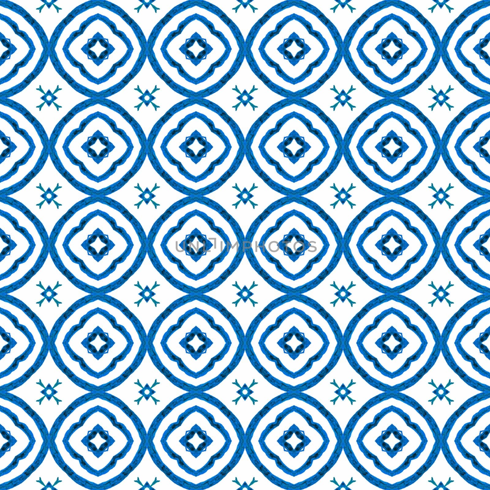 Mosaic seamless pattern. Blue imaginative boho chic summer design. Hand drawn green mosaic seamless border. Textile ready delicate print, swimwear fabric, wallpaper, wrapping.