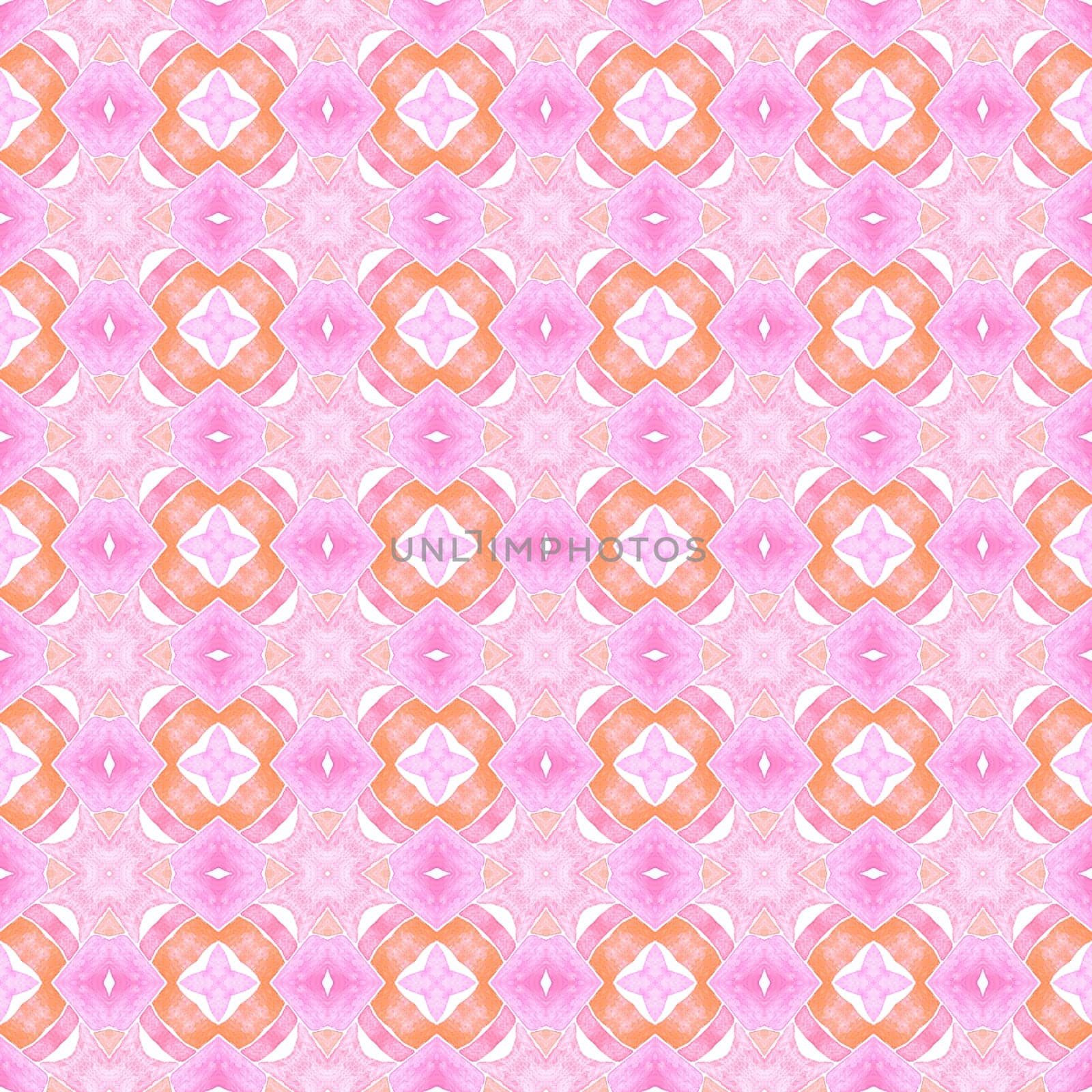 Watercolor summer ethnic border pattern. Orange exceptional boho chic summer design. Ethnic hand painted pattern. Textile ready brilliant print, swimwear fabric, wallpaper, wrapping.
