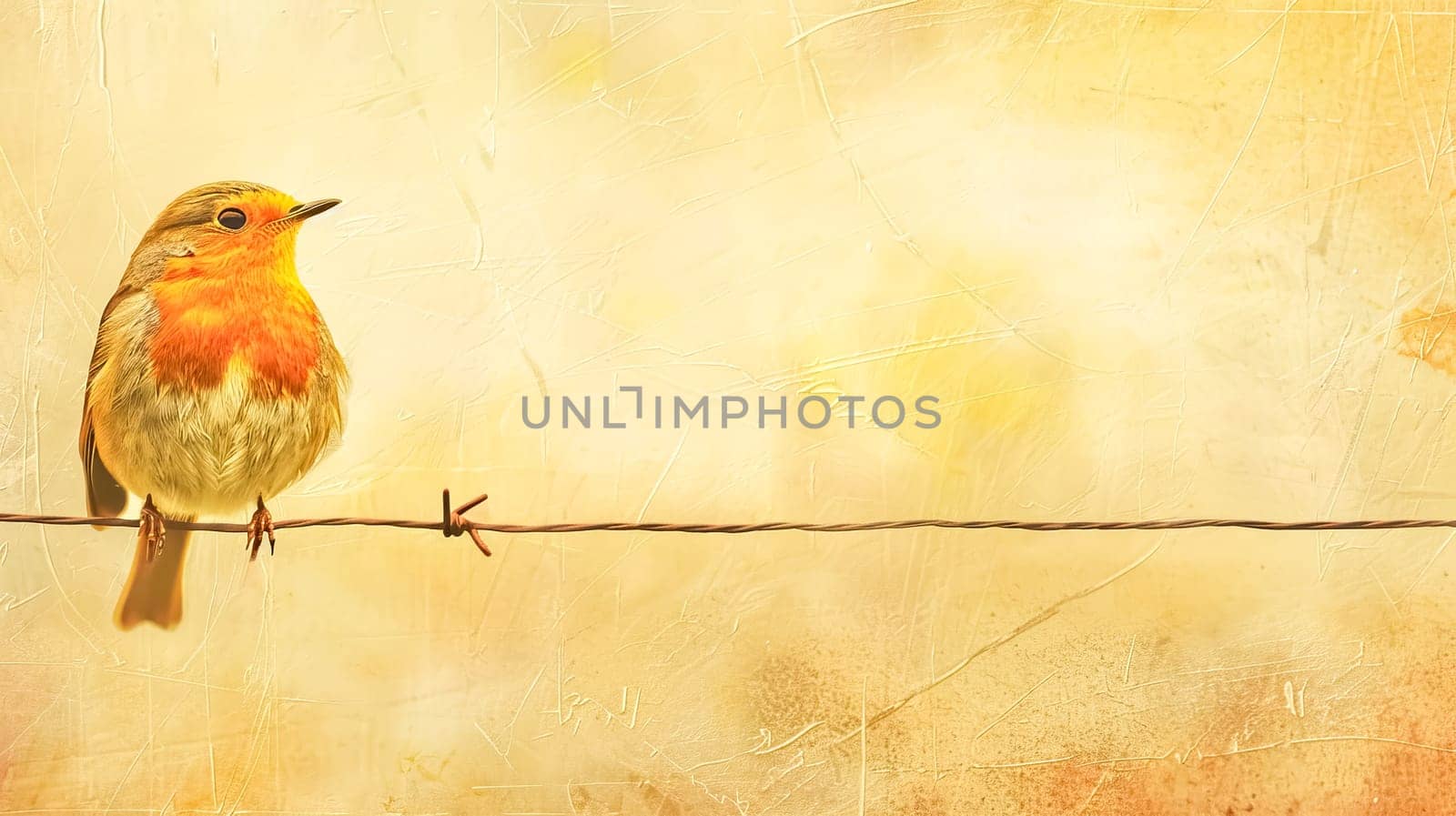 European robin on rustic wire by Edophoto