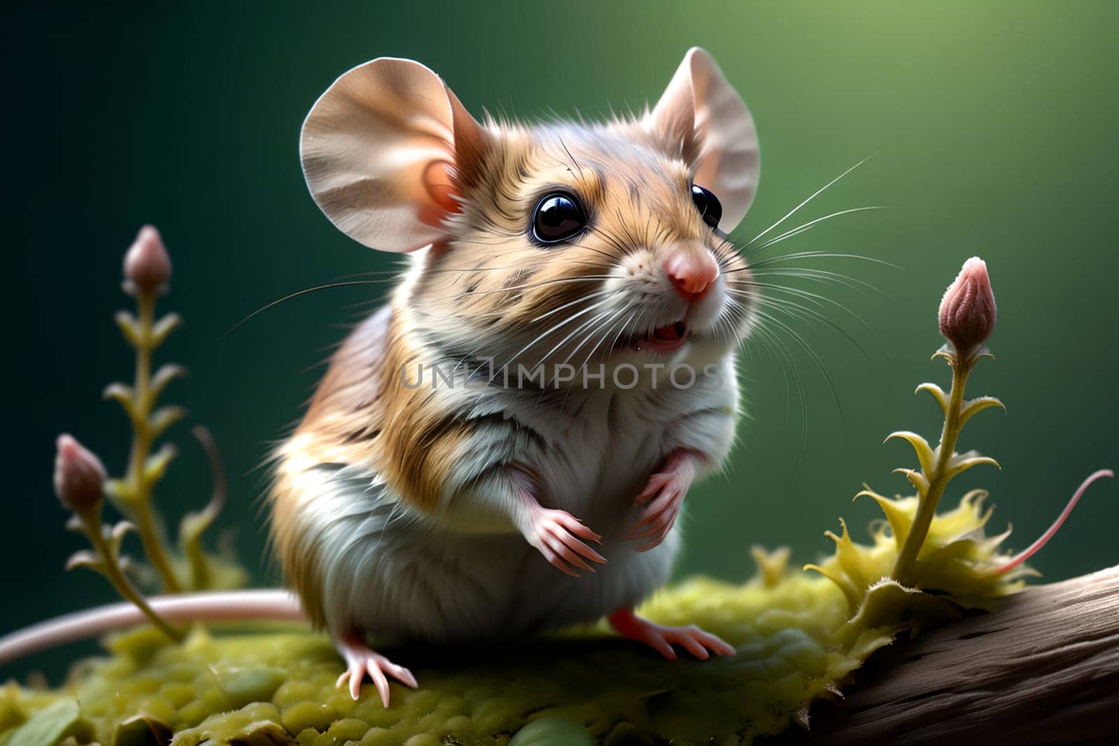 Cute field mouse in habitat. AI generated image.