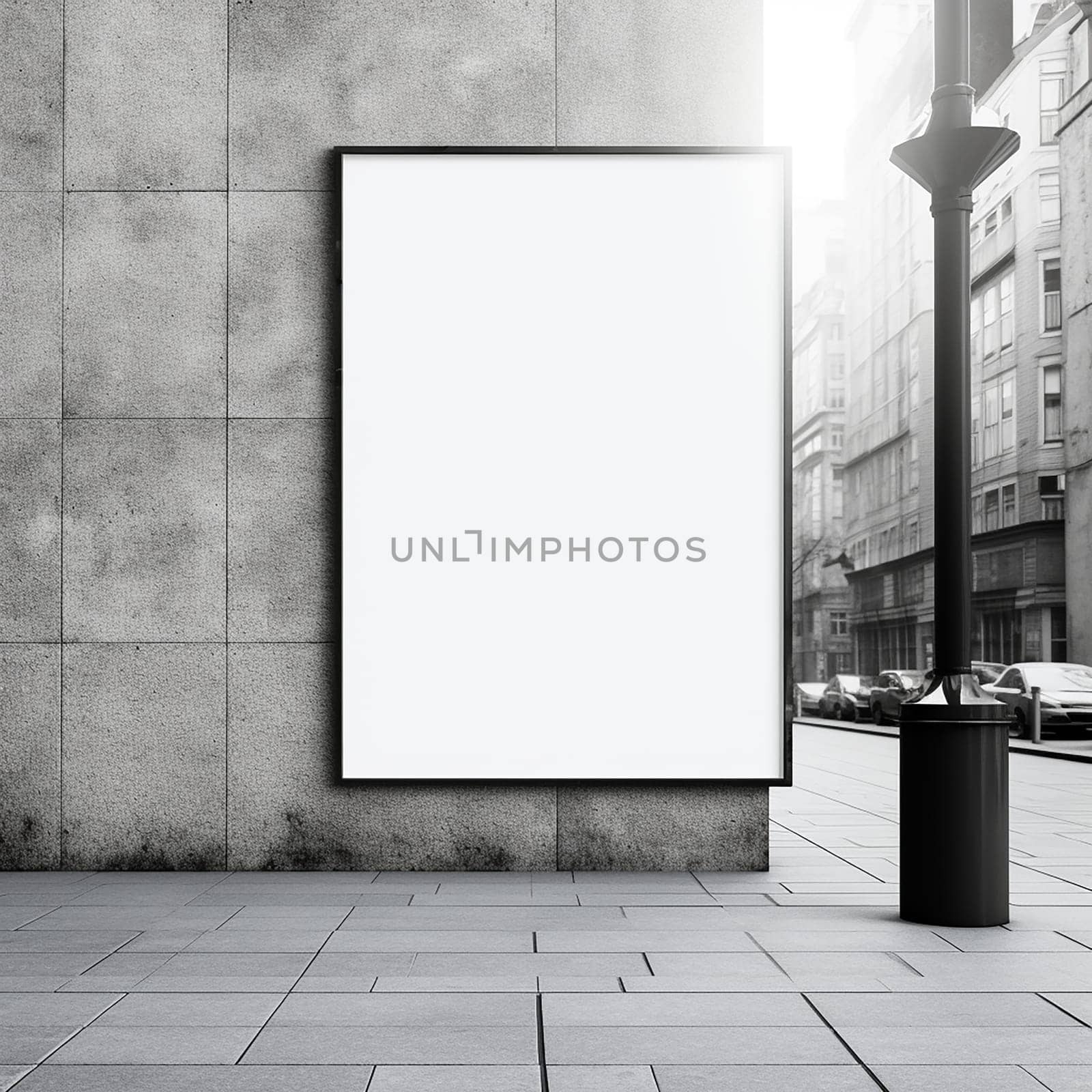 Empty vertical billboard mock up on a street corner for advertising by Hype2art