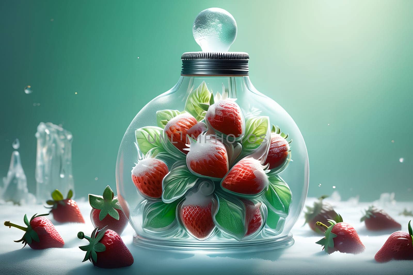 fresh frozen whole strawberries. AI generated image.