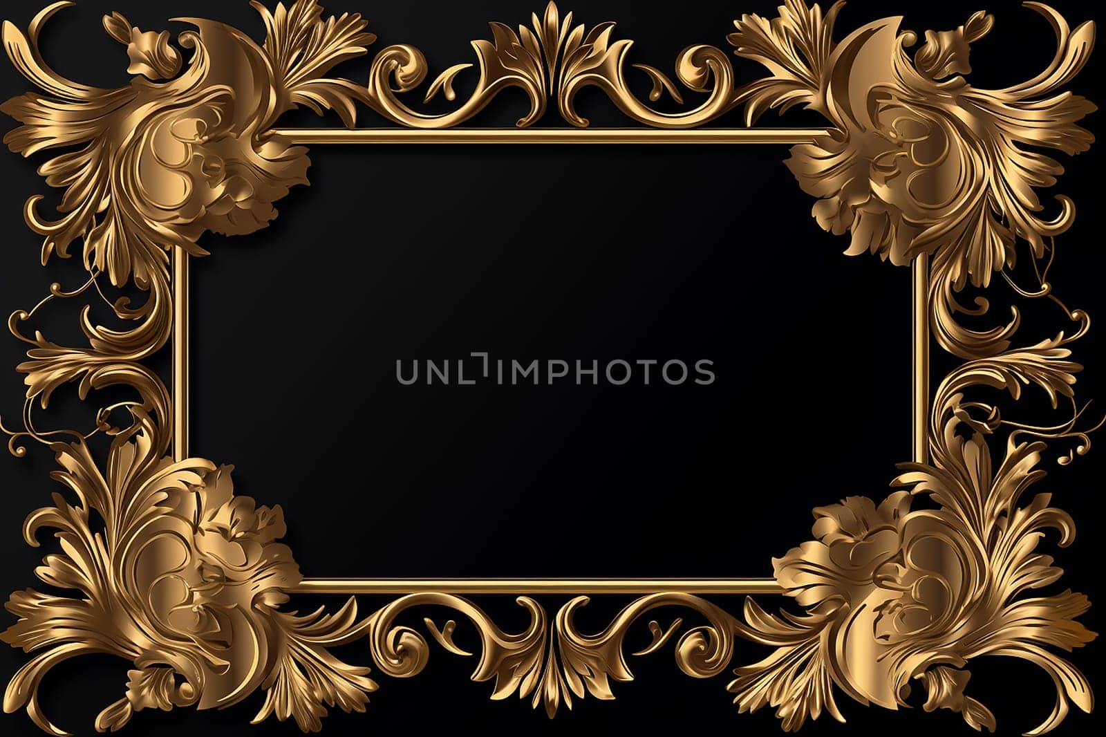 Elegant golden ornate frame on a dark background.