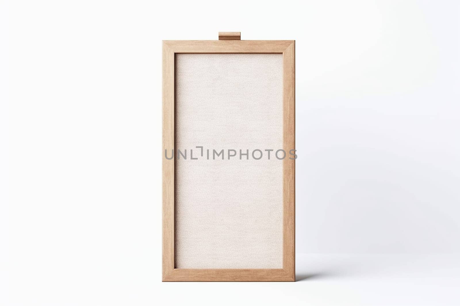 Blank canvas in a wooden frame on white background