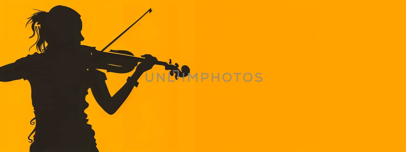 Elegant silhouette of a woman playing the violin, vibrant orange backdrop