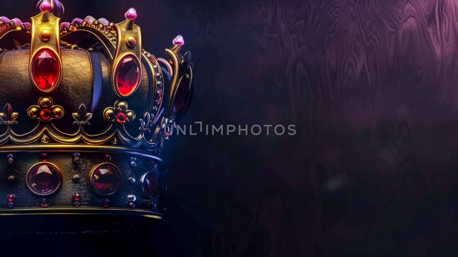 Regal crown adorned with gems against a moody, dark backdrop