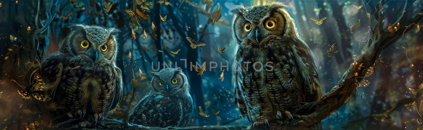 Enchanted forest owls at night by Edophoto