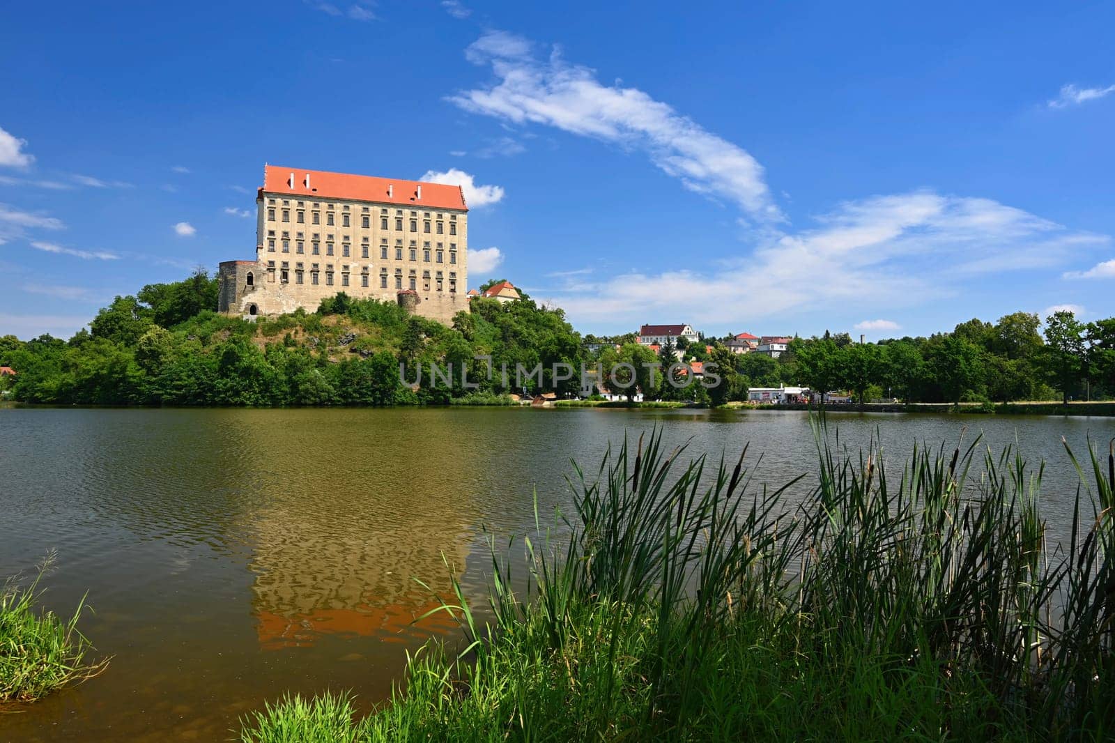 Plumlov - Czech Republic. Beautiful old castle by the lake. A snapshot of architecture in the summer season. by Montypeter