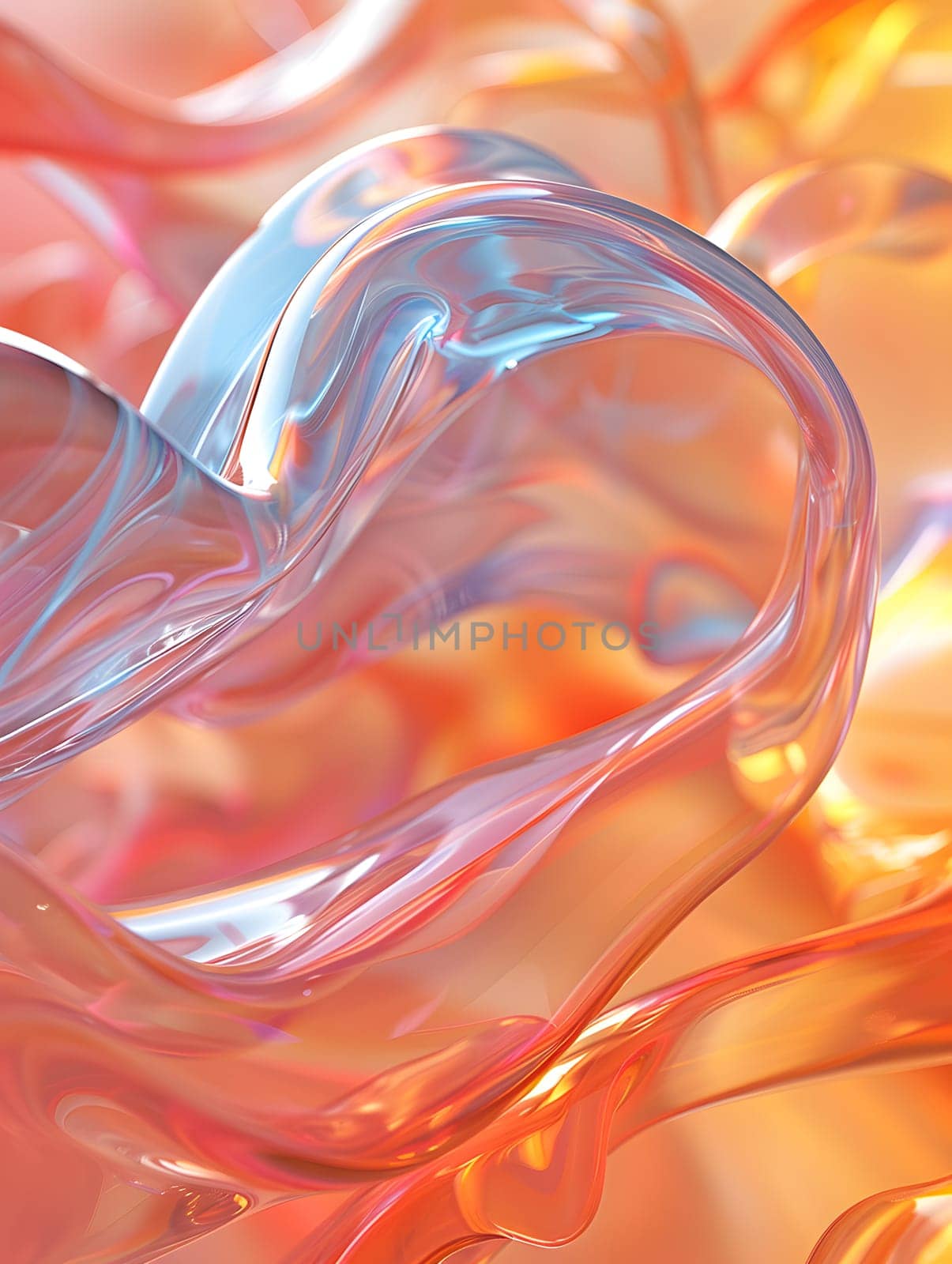 A closeup of a heartshaped liquid object in vibrant colors, ranging from amber and orange to purple and magenta, with elements of electric blue creating a unique pattern