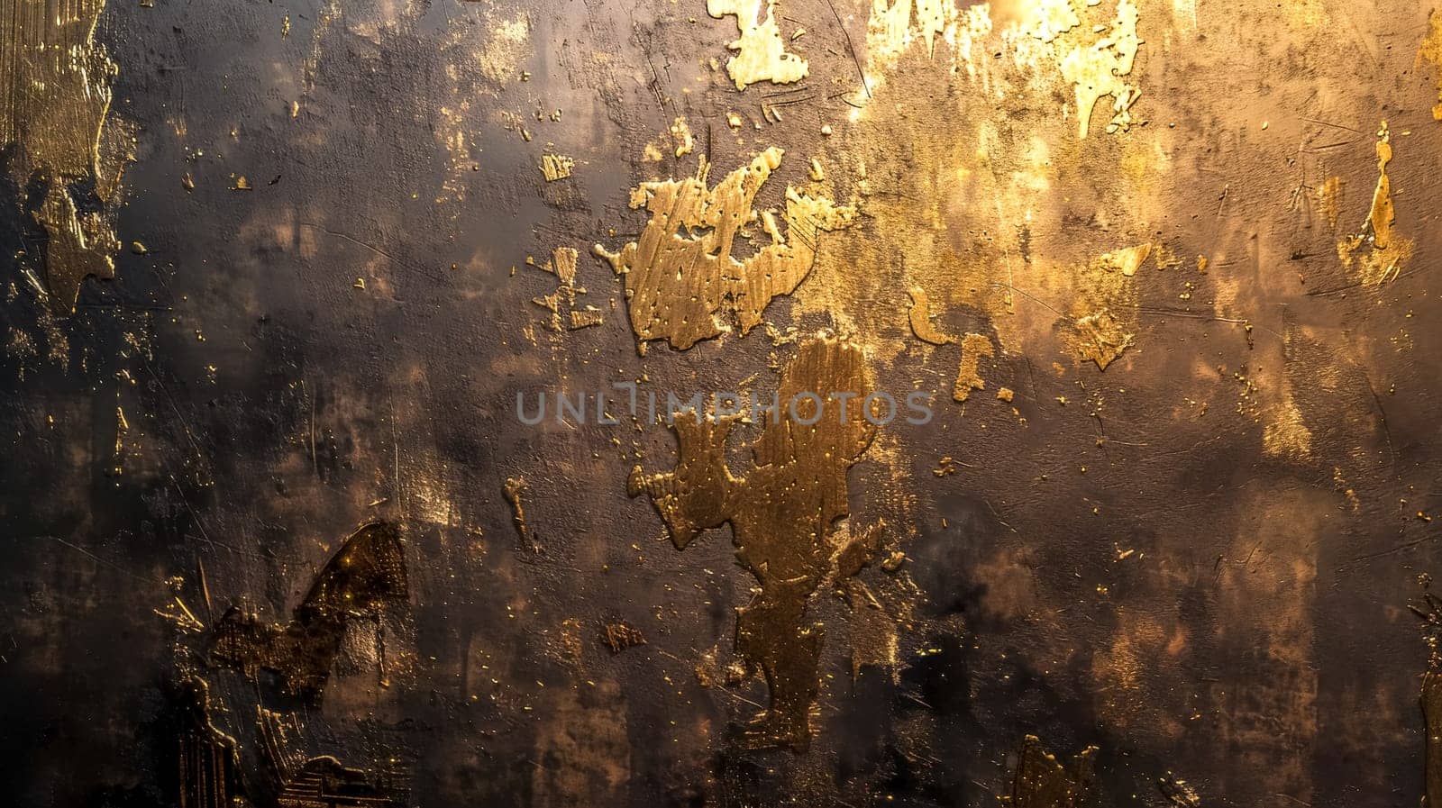 Close-up of a wall with golden hues and peeling paint, showcasing texture and decay