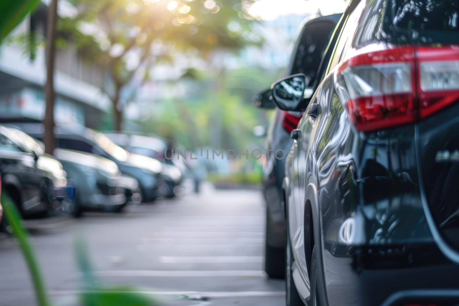 The car was parked in an outdoor parking lot. Used cars for sale and rental Car insurance background Parking area by AI generated image by wichayada