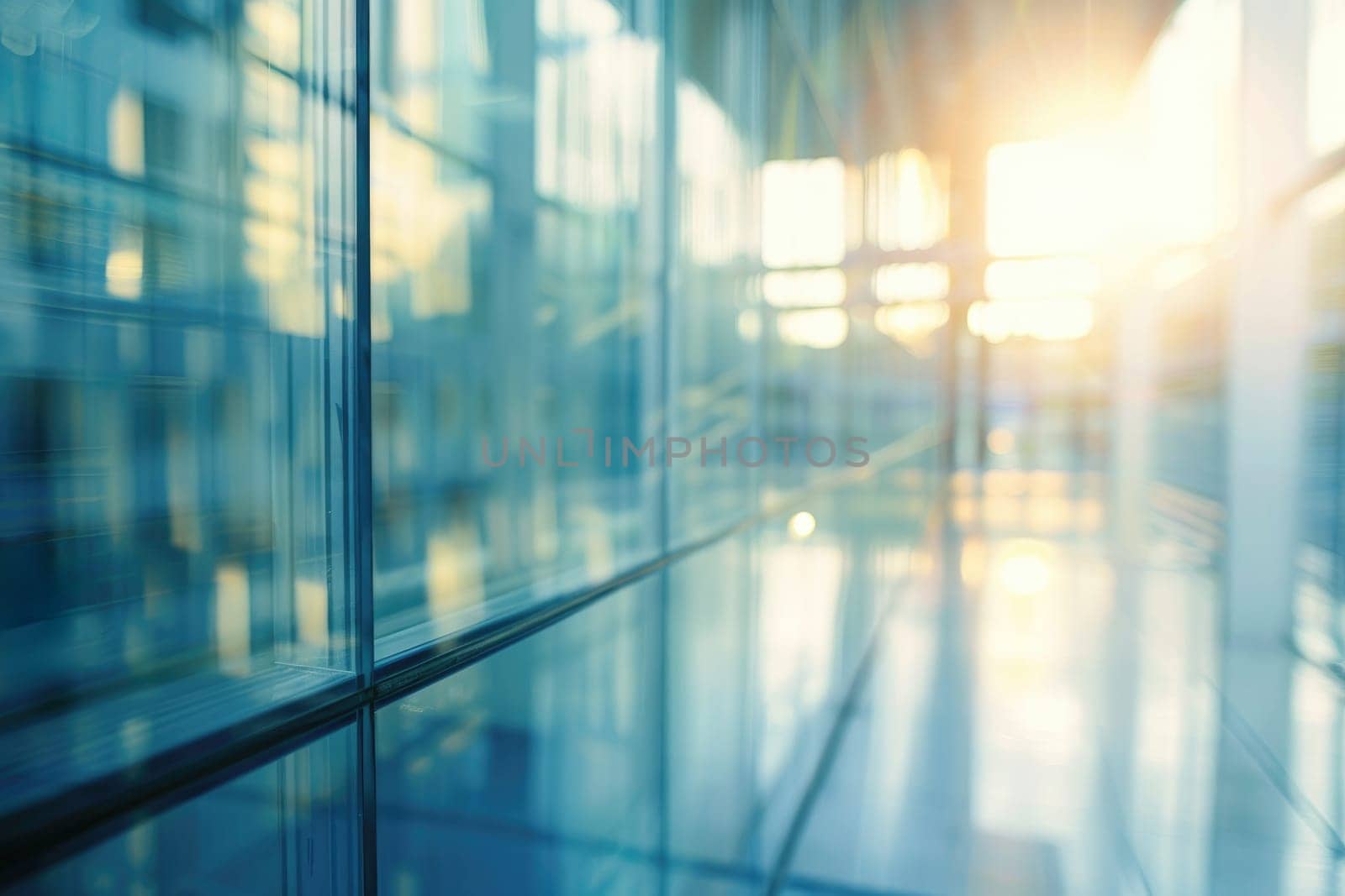 Blurred glass wall of modern business office building at business center used as background by AI generated image by wichayada