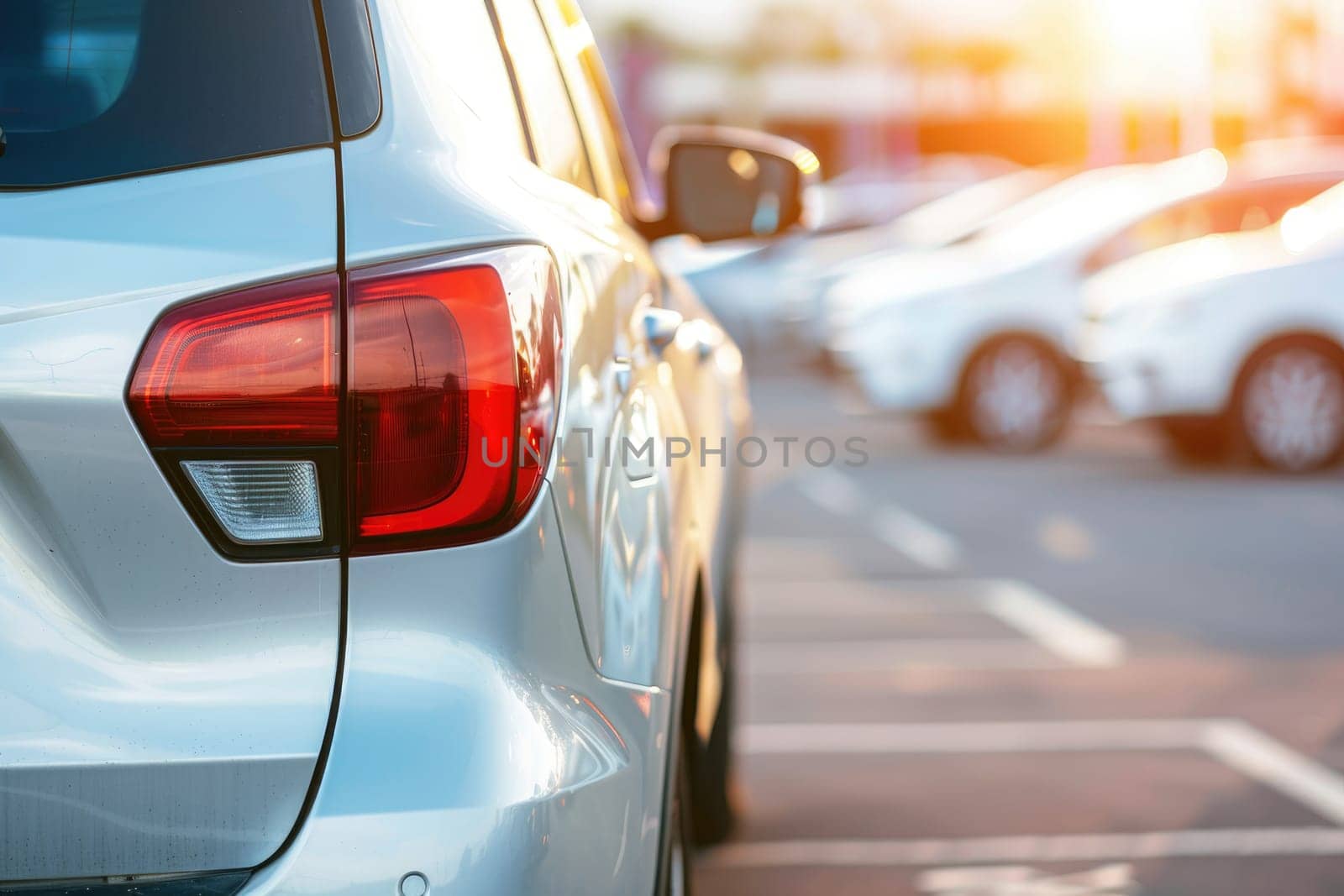 The car was parked in an outdoor parking lot. Used cars for sale and rental Car insurance background Parking area by AI generated image.