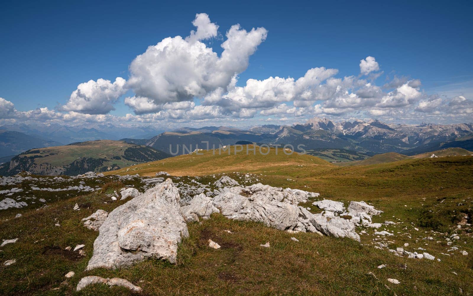 Panoramic image of landscape in South Tirol with famous Schlern mountain, Italy, Europe