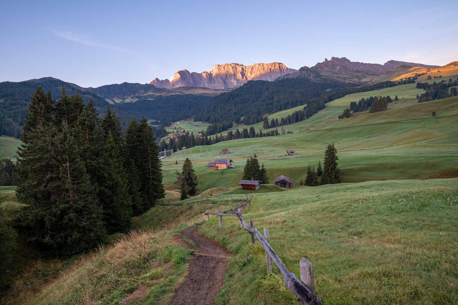 Panoramic image of landscape in South Tirol with famous Seiser Alp, Italy, Europe