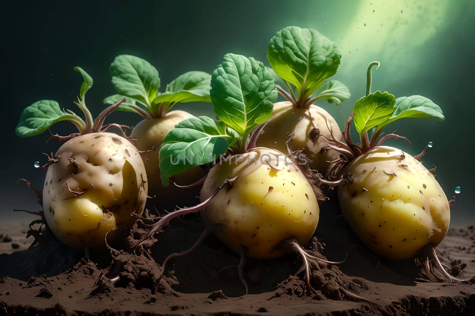 planting potatoes isolated on light green background