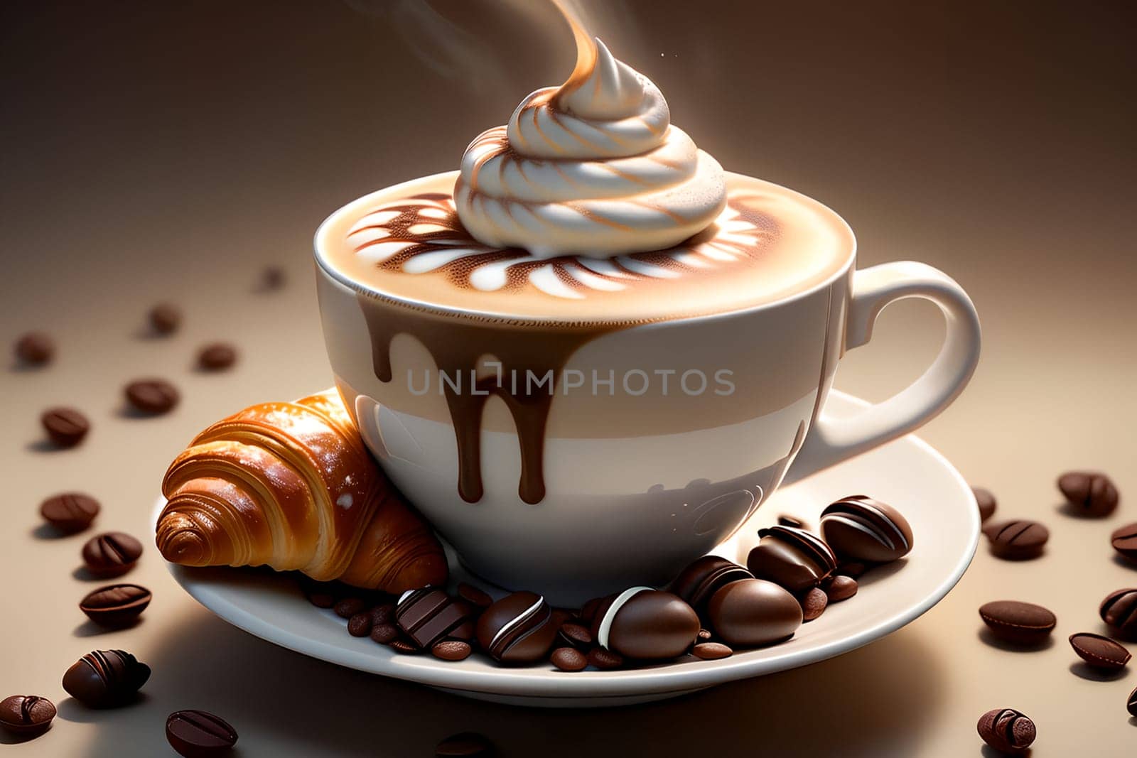 coffee with whipped milk foam in a cup. AI generated image.