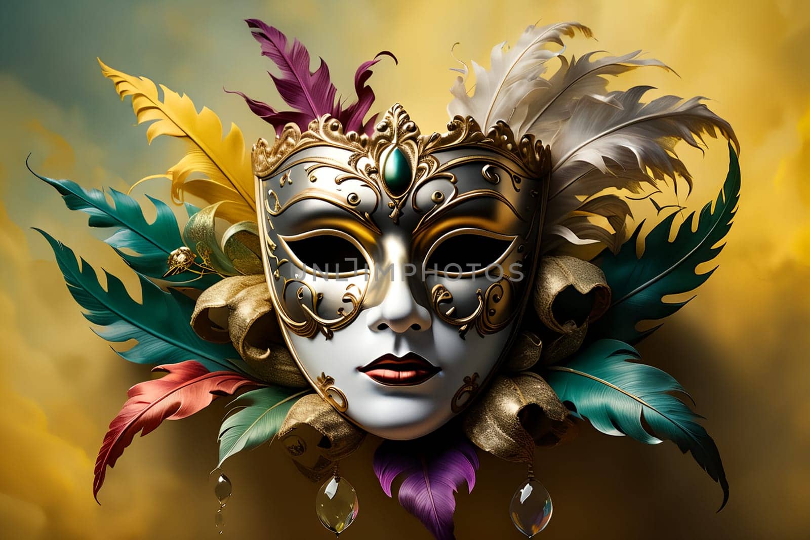 Carnival mask on abstract background . AI generated image.