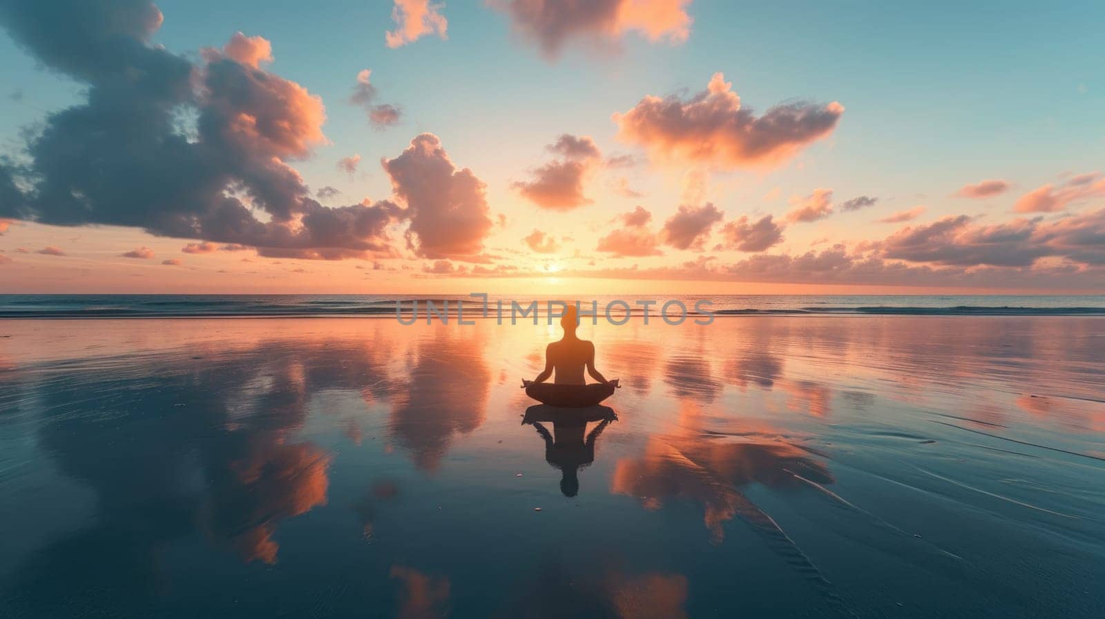 A tranquil yoga session on a beach at sunrise. Resplendent. by biancoblue