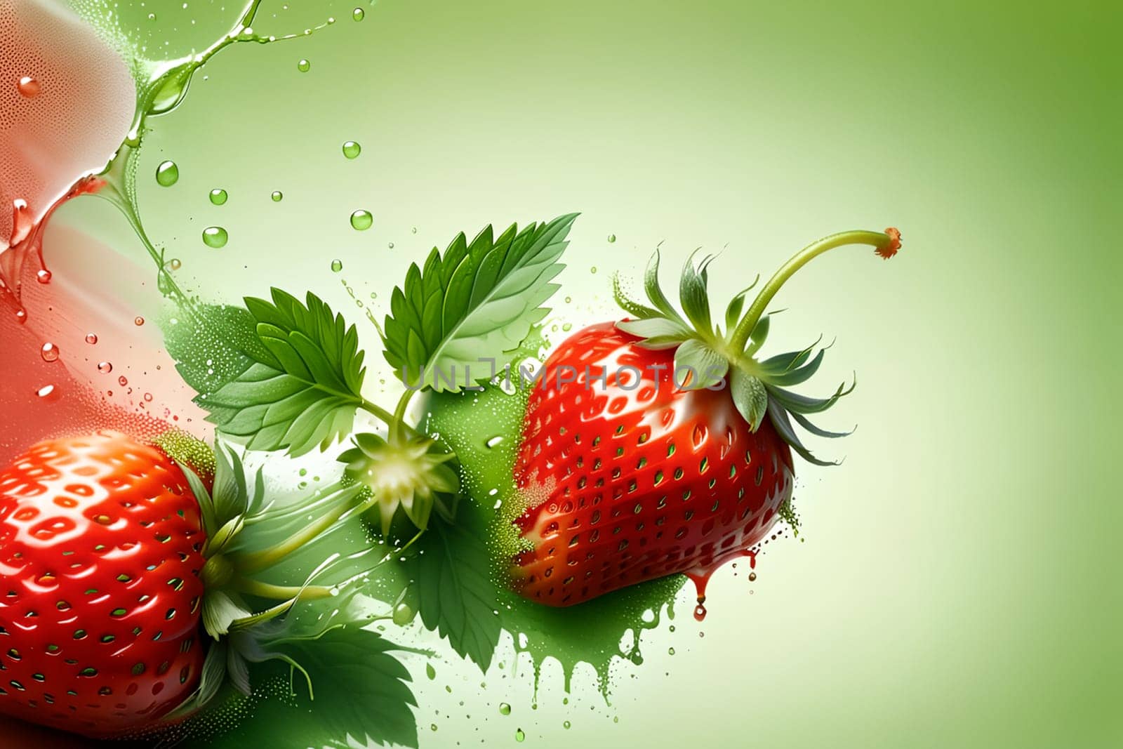 fresh ripe red strawberries isolated on green background