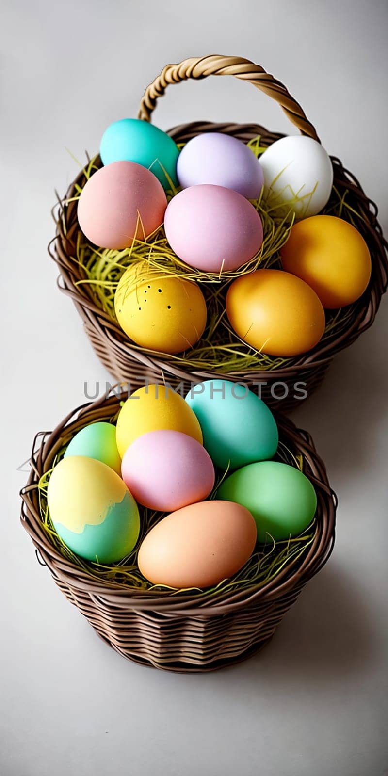 An intricate Easter card design featuring a variety of beautifully decorated eggs. Easter desing