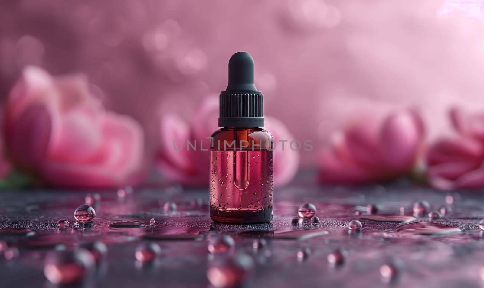 Bottle with liquid on a blurred background. Selective soft focus.