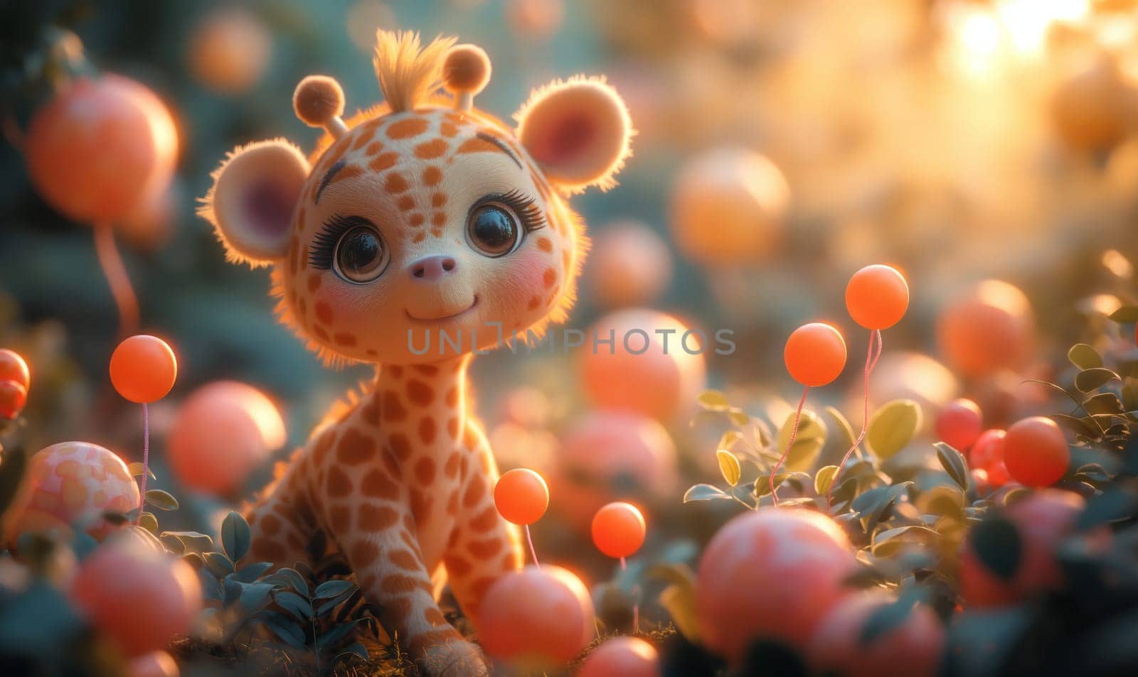 3d cartoon giraffe on a blurred background. Selective soft focus.