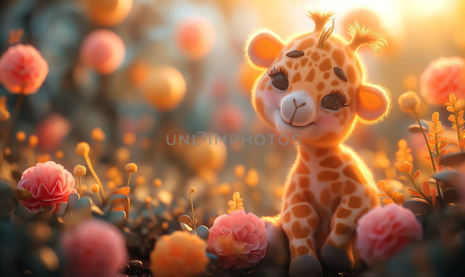 3d cartoon giraffe on a blurred background. Selective soft focus.