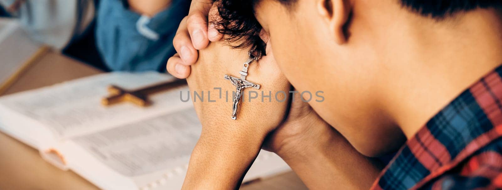 Group of christian pray to god while holding iron cross. Closeup. Burgeoning. by biancoblue