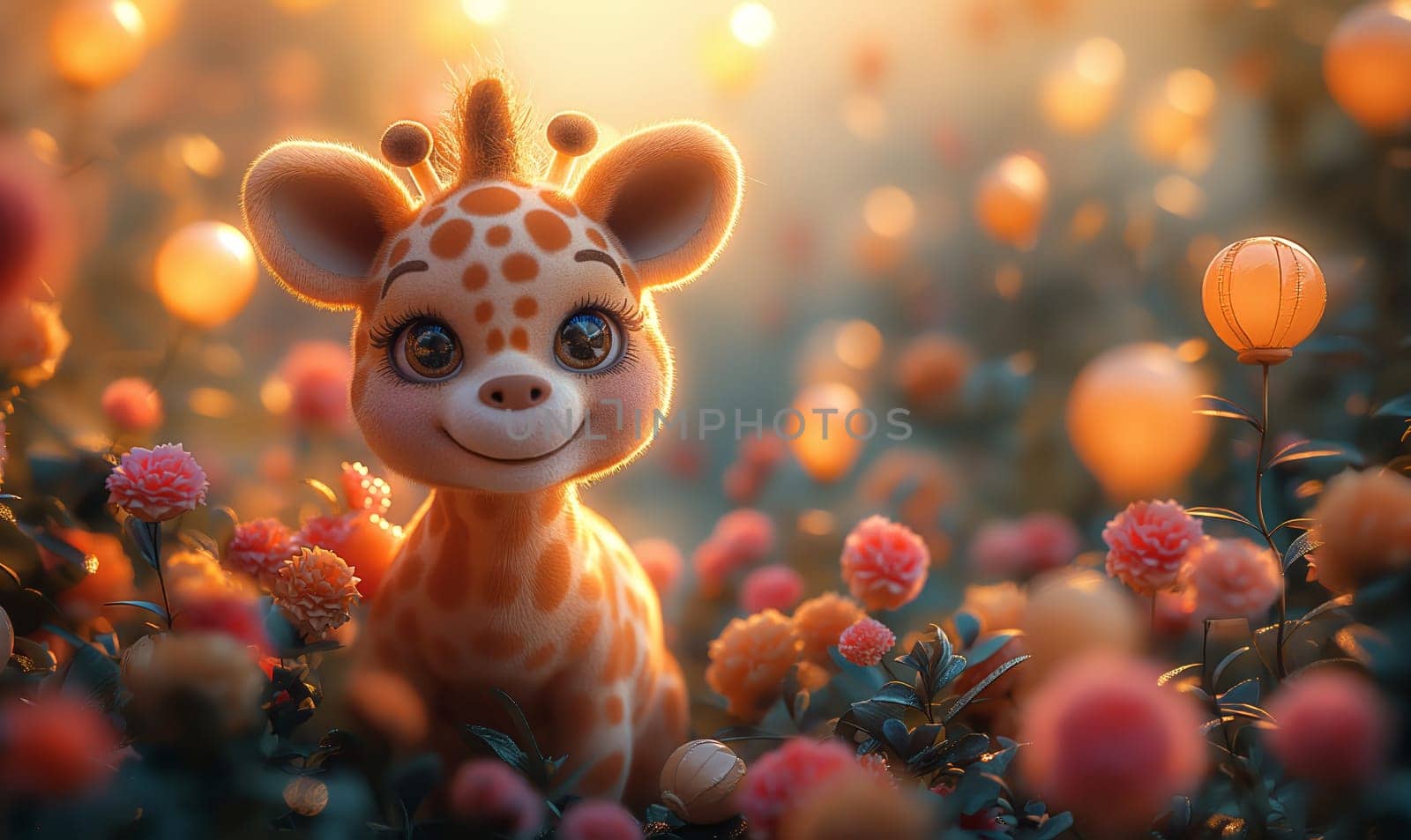 3d cartoon giraffe on a blurred background. Selective soft focus.