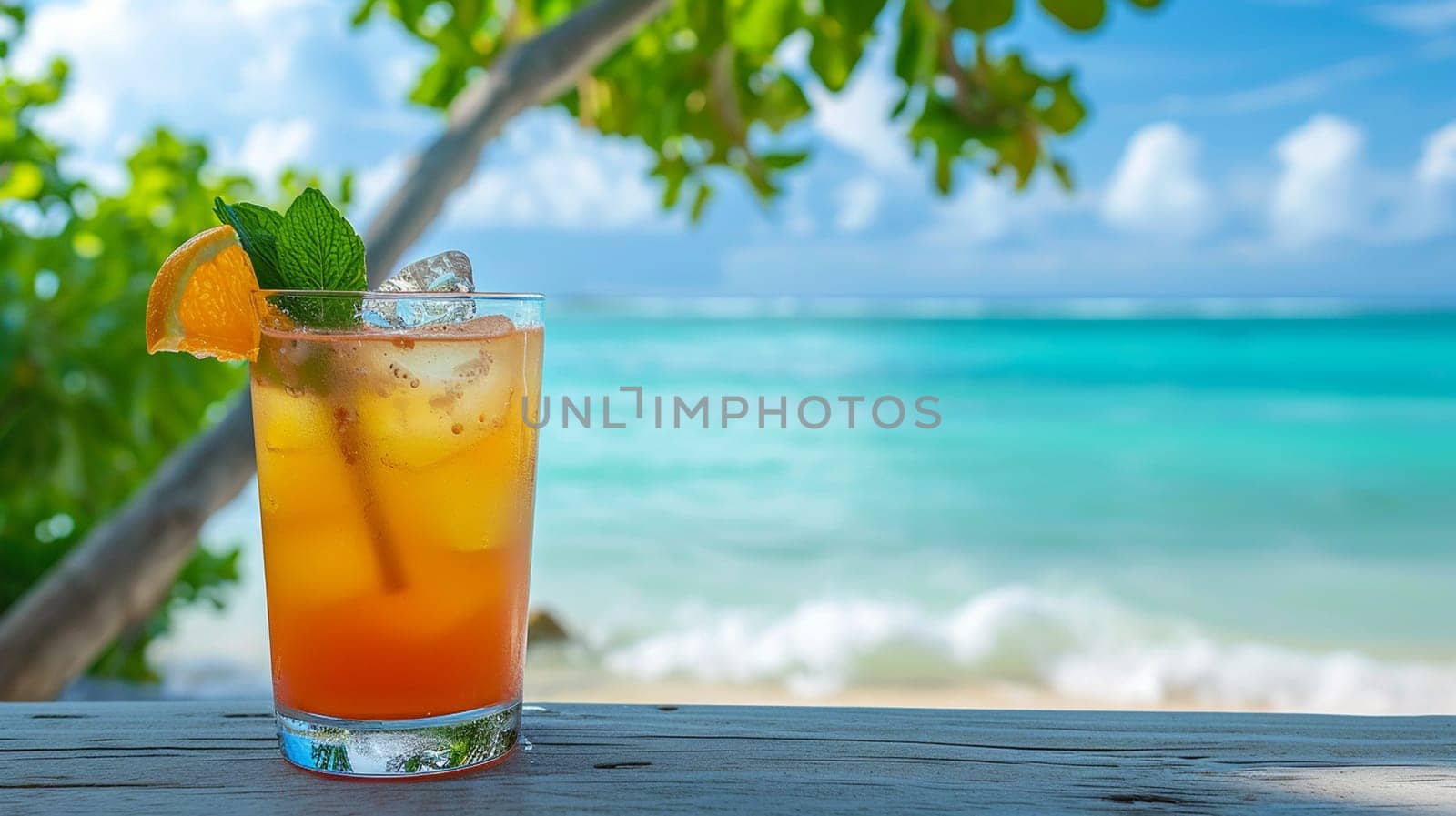 fresh juicy orange juice on the seashore, drink , selective focus