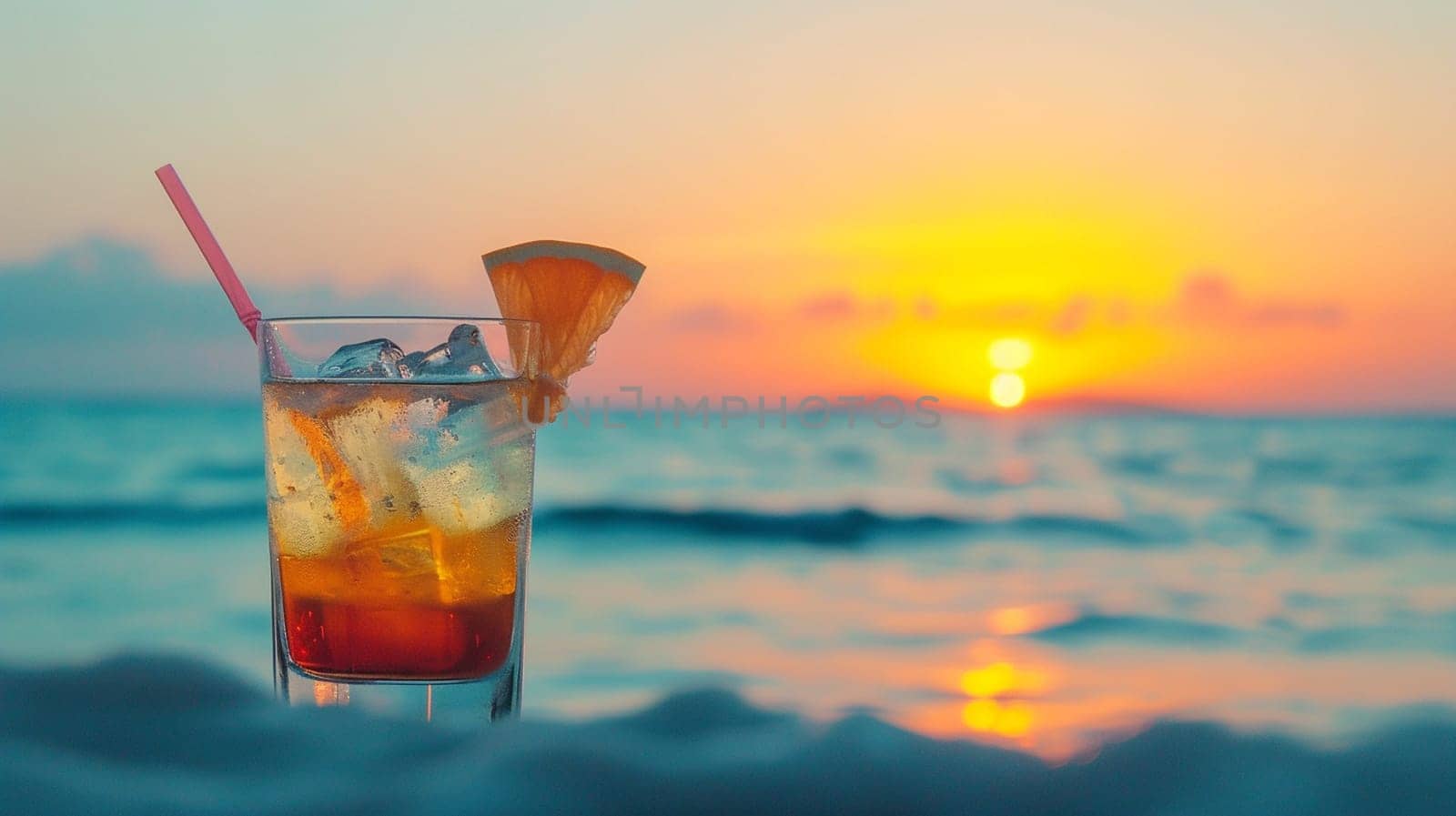 fresh juicy orange juice on the seashore, drink , selective focus