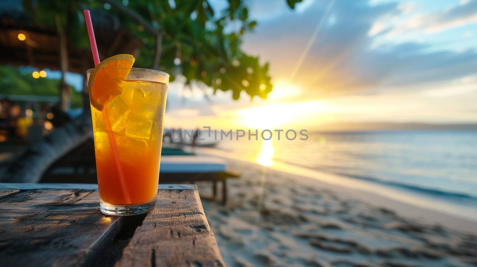 fresh juicy orange juice on the seashore, drink , selective focus