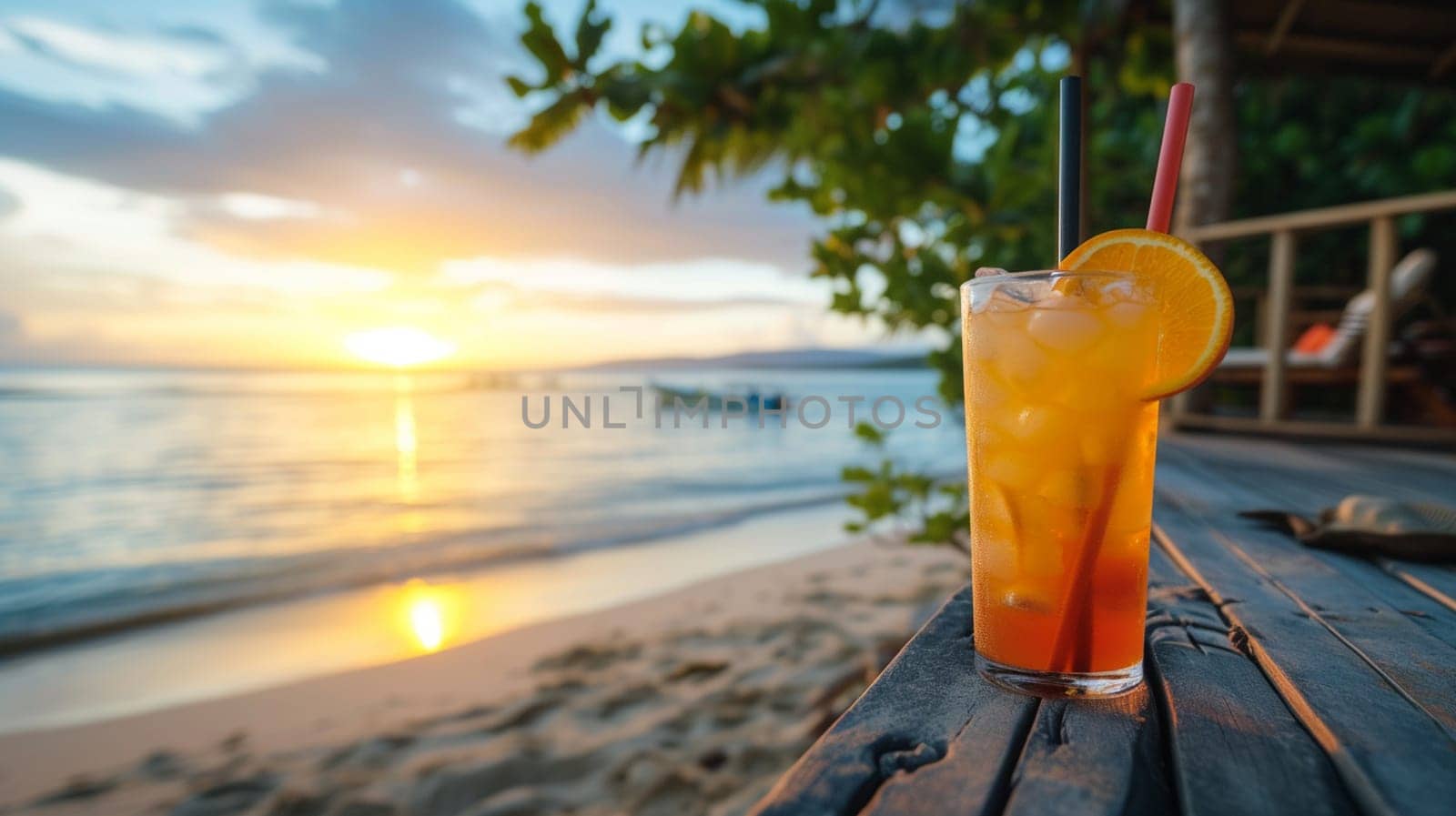 fresh juicy orange juice on the seashore, drink , selective focus