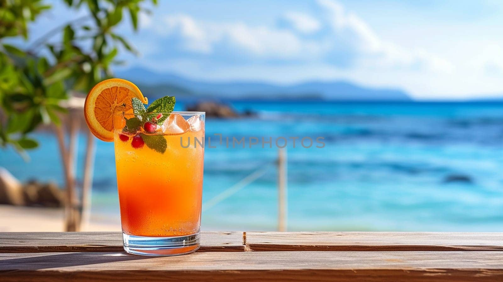 fresh juicy orange juice on the seashore, drink , selective focus