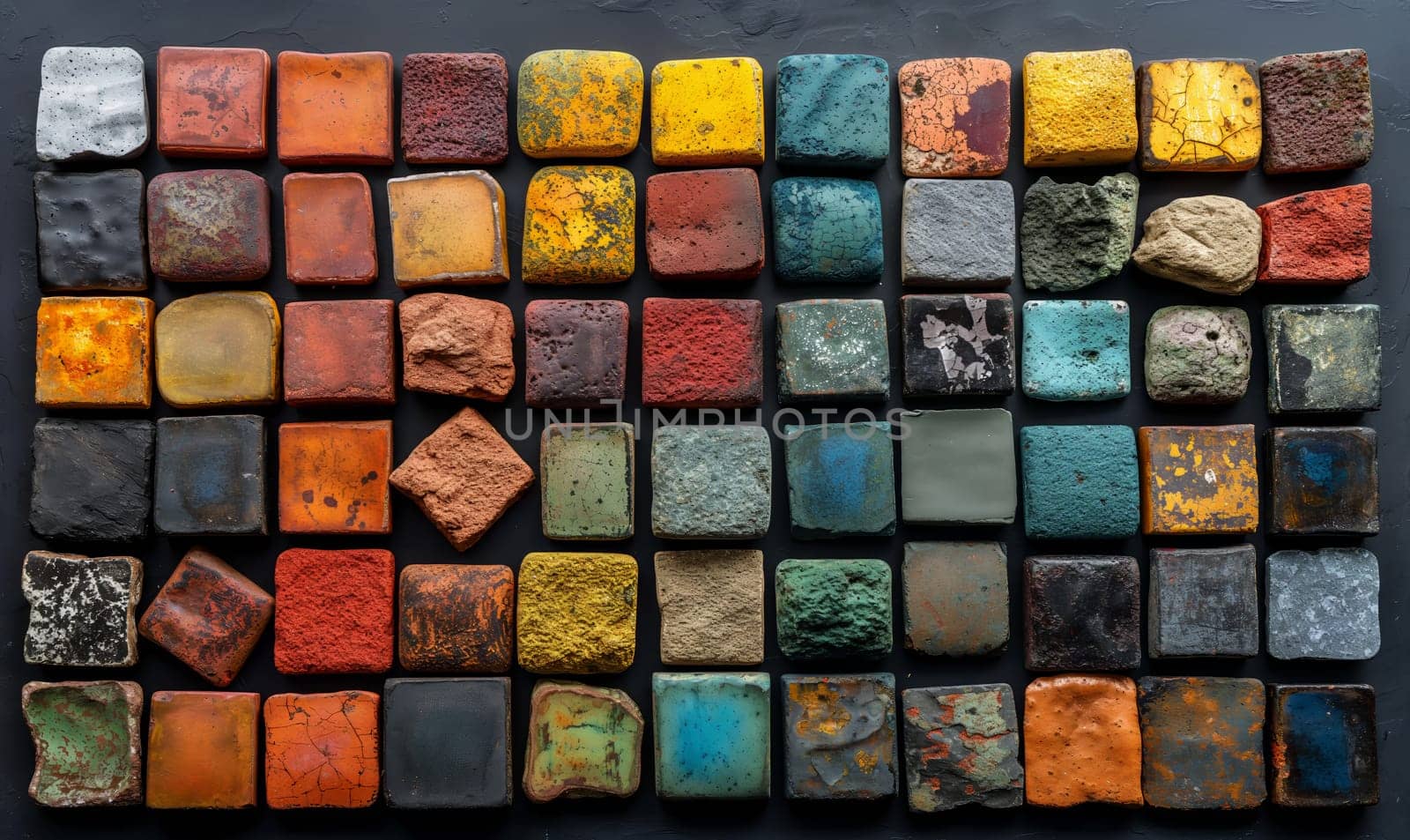 Abstract background texture made of colored stone tiles. Selective soft focus.