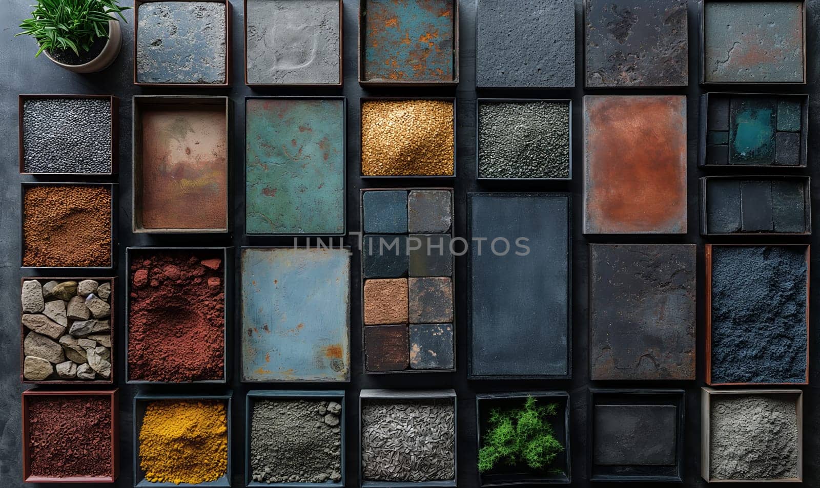 Abstract background texture made of colored stone tiles. Selective soft focus.