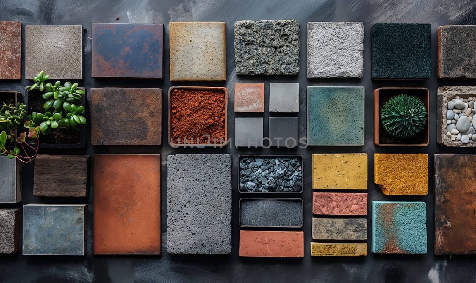 Abstract background texture made of colored stone tiles. Selective soft focus.