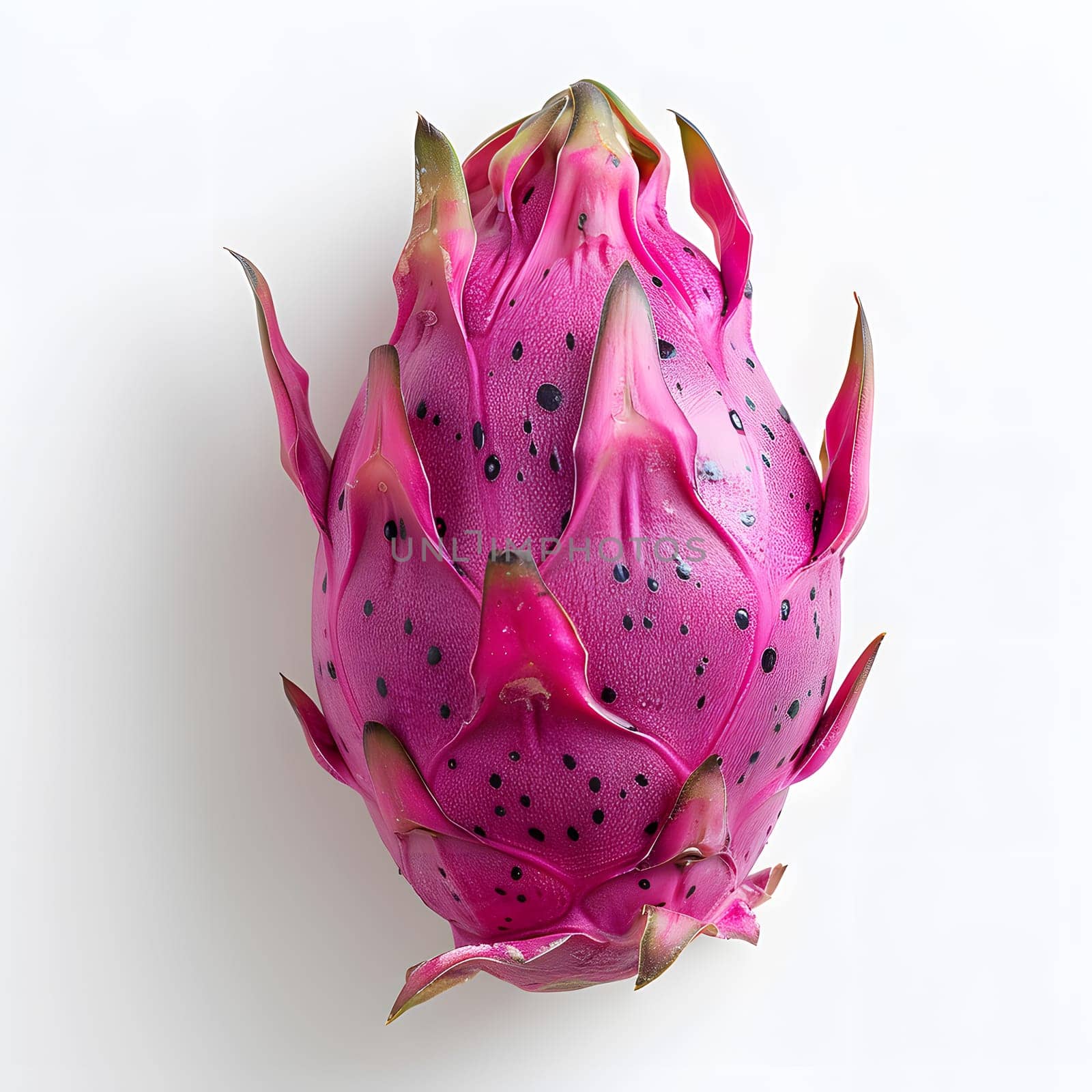 A Costa Rican pitahaya, also known as Dragonfruit or Pitahaya, is a striking fruit with vibrant pink skin and white petallike flowers, grown on a terrestrial plant