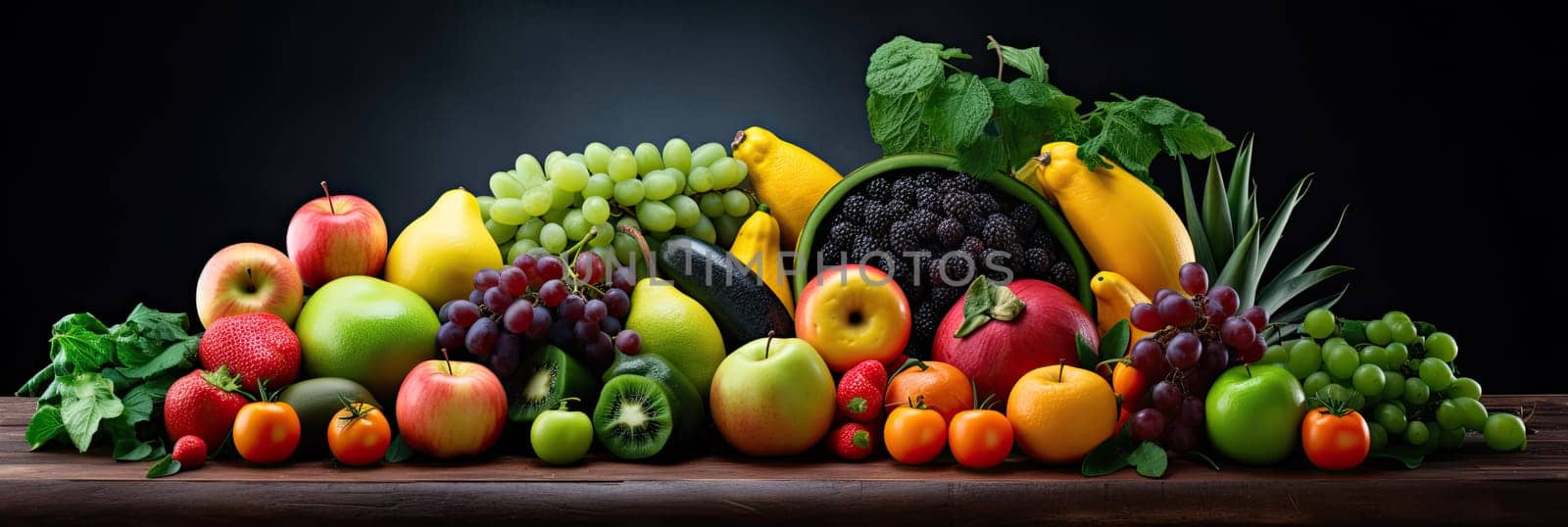 Multicolored, juicy vegetables and fruits on a table, healthy and wholesome food, Healthy Food Concept, Generative AI