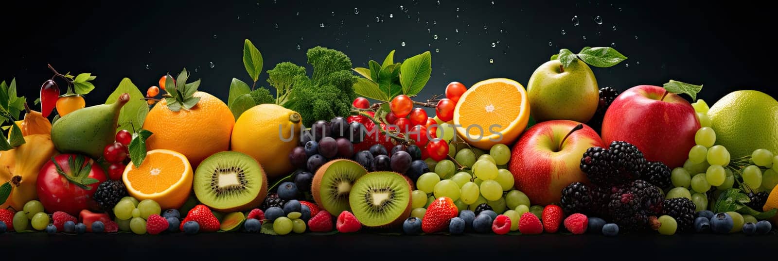Multicolored, juicy vegetables and fruits on a table, healthy and wholesome food by AnatoliiFoto