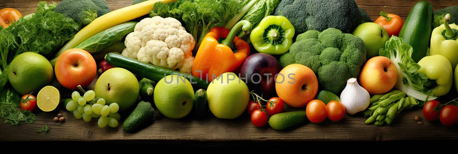 Multicolored, juicy vegetables and fruits on a table, healthy and wholesome food, Healthy Food Concept, Generative AI. by AnatoliiFoto