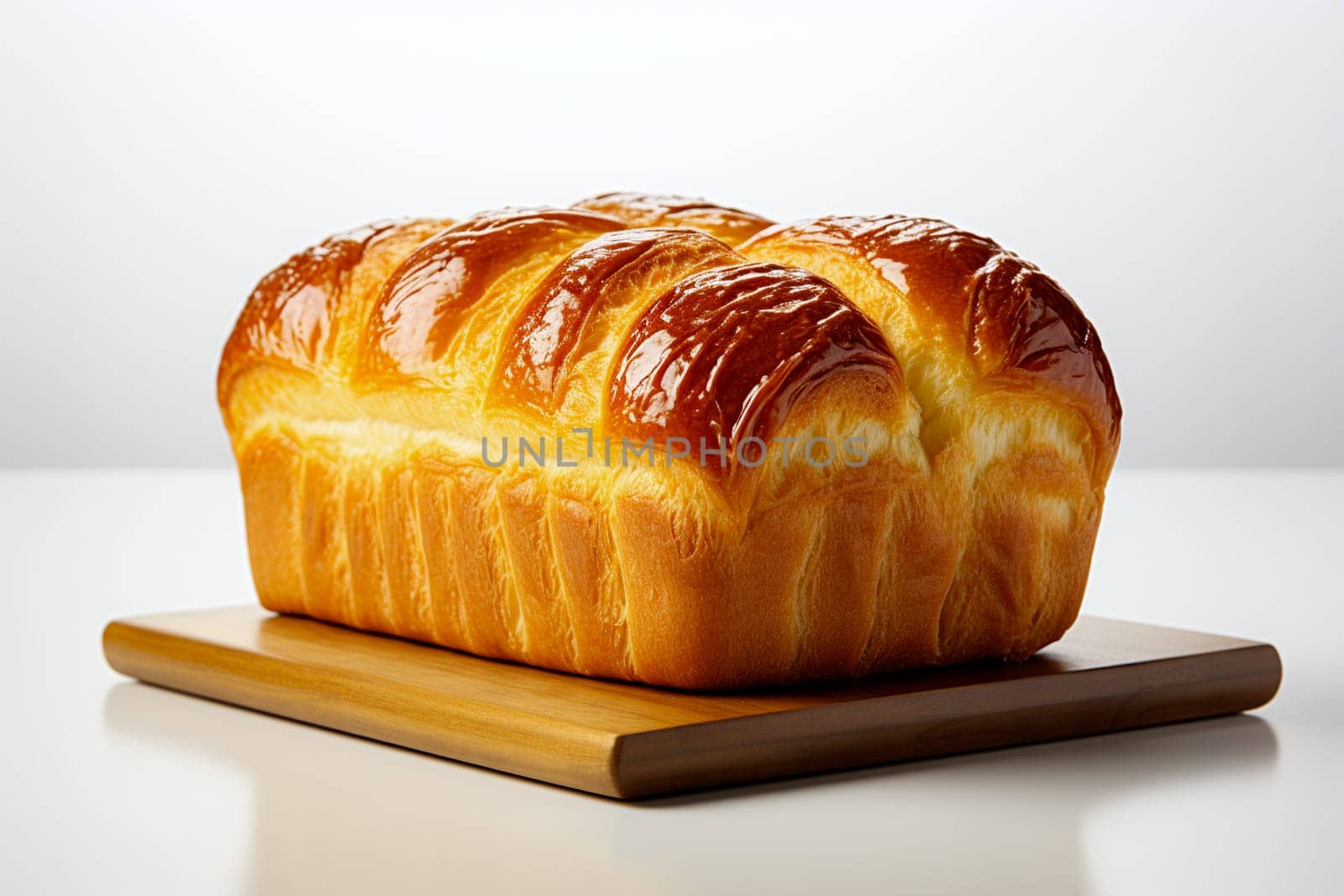 Glossy brioche bread on a cutting board - generative AI